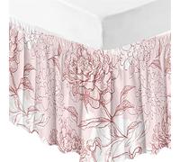 Surwin Pleated Bed Valance Sheet Single Double King Size Flower Printed Bed Base Wrap Extra Deep Frilled Fitted Valance Sheet Easy Care Bed Skirt Soft Microfibre Breathable (100x200x38cm,Pink)