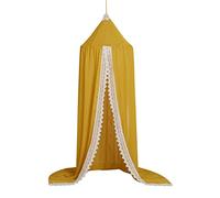 Surwin Princess Bed Canopy for Girls Boys Kids Single Double Bed, Lace Round Dome Bed Canopy Mosquito Net Protection Canopy Play Tent Bedroom Nursery Decoration Hanging Curtain Net (Yellow)