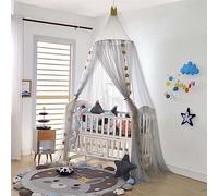 Surwin Princess Bed Canopy for Girls Boys Kids Single Double Bed, Mesh Round Dome Bed Canopy Mosquito Net Protection Canopy Play Tent Bedroom Nursery Decoration Hanging Curtain Net (Gray Crown)