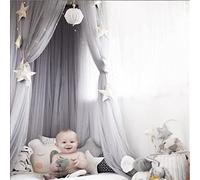 Surwin Princess Bed Canopy for Girls Boys Kids Single Double, Dreamlike Round Dome Bed Canopy Mosquito Net Protection Canopy Play Tent Bedroom Nursery Decoration Hanging Curtain Net (Grey)