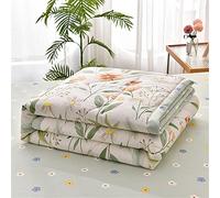 Surwin Quilted Bedspread Embossed Floral Pattern Washed Cotton Fabric Quilt Single Double King Size Reversible Lightweight Easy Care Sofa Throws Blanket Bed Sheet (Summer Garden,150x200cm)