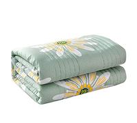 Surwin Quilted Bedspread, Washed Cotton Fabric Coverlets Quilt, Elegant Printed Single Double King Size Lightweight Easy Care Sofa Throws Blanket Patchwork Bed Sheet (Green Flower,100x150cm)