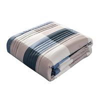 Surwin Quilted Bedspread, Washed Cotton Fabric Coverlets Quilt, Elegant Printed Single Double King Size Lightweight Easy Care Sofa Throws Blanket Patchwork Bed Sheet (Blue Plaid,180x200cm)