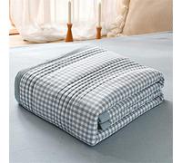 Surwin Quilted Bedspread, Washed Cotton Fabric Coverlets Quilt, Simple Plaid Printed Single Double King Size Lightweight Easy Care Sofa Throws Patchwork Blanket (Blue,200x230cm)