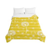 Surwin Quilted Bedspreads 3D Nordic Dandelion Print Summer Cool Quilt Microfiber Comforter Single Double Super King Size Bed Coverlet Easy Care Patchwork Quilt Bedding (180x220cm,Yellow)