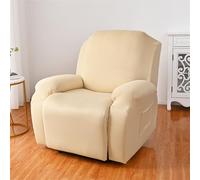 Surwin Recliner Chair Cover 1/2/3 Seater, Stretch Recliner Sofa Covers with Pockets Soft Elastic Recliner Chair Covers for Electric Chair Armchairs Slipcovers Protector (CS-Beige,1 Seater)
