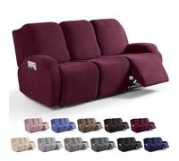 Surwin Recliner Chair Cover 1/2/3 Seater, Stretch Recliner Sofa Covers with Pockets Soft Elastic Recliner Chair Covers for Electric Chair Armchairs Slipcovers Protector (3-Seater,Burgundy)