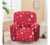 Surwin Recliner Chair Cover 1 Seater, Stretch Recliner Sofa Covers with Pockets Soft Elastic Recliner Chair Covers for Electric Chair Armchairs Slipcovers Protector (Red Xmas)