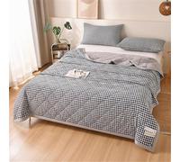 Surwin Retro Plaid Quilted Bedspread Single Double King Size Checkered Bedding Reversible Soft Lightweight Coverlets Sofa Throws Washable Summer Embossed Cooling Quilt (Black,200x230cm)
