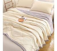 Surwin Reversible Quilted Bedspread Modern Two-color Embossed Coverlets Soft Microfiber Lightweight Quilt Single Double King Size Sofa Throws Blanket Patchwork Bed Sheet (Beige/Gray,180x200cm)