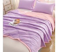Surwin Reversible Quilted Bedspread Modern Two-color Embossed Coverlets Soft Microfiber Lightweight Quilt Single Double King Size Sofa Throws Blanket Patchwork Bed Sheet (Purple/Pink,200x230cm)