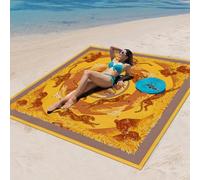 Surwin Sand-Free Waterproof Beach Blanket, Lightweight Compact Mats Quick-Dry Microfibre Beach Pad Extra Large Pool Towels for Camping, Hiking, Picnic, Swimming (150x150cm,Elegant classic F)