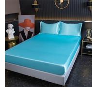 Surwin Satin King Double Single Fitted Sheets, Solid Color Microfibre Fitted Bed Sheets, 30cm Deep Pocket Fitted Sheet, Soft Bedsheets (Aqua,150x200cm)