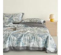 Surwin Satin Quilted Bedspread Silk Like Silky Bedding Reversible Single Double King Size Soft Polyester Silk Coverlet Cooling Bed Throws Elegant Modern Summer Quilt (Blue gray,180x200cm)