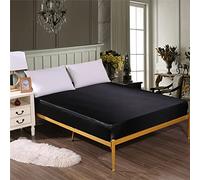 Surwin Satin Silk Bed Fitted Sheet with 30 cm Deep Pocket, Solid Color Wrinkle Resistant Bedding Sheets for Double King Single Size Soft Comfortable Machine Washable (Black,200x200x30cm)