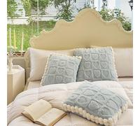 Surwin Sherpa Fleece Travel Blanket and Pillow 2 In 1, Love Heart Jacquard Pillow Blanket 2 In 1 for Adult Kids, Soft Airplane Blanket Back Support Cushion for Sofa Bed (100x150cm,Light Blue)