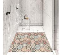 Surwin Shower Mat Bath Mat Rectangle Non Slip, Moroccan Tiles Pattern PVC Loofah Soft Bath Mat with Drain, Washable Quick Drying for Inside Shower Bathroom Bath Tub Floor (Mandala,60x90cm)
