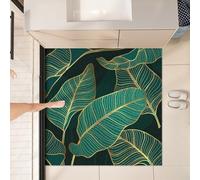 Surwin Shower Mat Bath Mat Square Non Slip, Tropical Leaves Pattern PVC Loofah Soft Bath Mat with Drain, Washable Quick Drying for Inside Shower Bathroom Bath Tub Floor (Green gold,60x90cm)