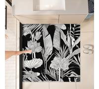 Surwin Shower Mat Bath Mat Square Non Slip, Tropical Leaves Pattern PVC Loofah Soft Bath Mat with Drain, Washable Quick Drying for Inside Shower Bathroom Bath Tub Floor (Black,80x120cm)