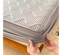 Surwin Single Double King Fitted Sheets, Quilted Wave Style Soft Microfibre Bed Sheets, 25cm Deep Pocket Fitted Sheet, Anti-Wrinkle Easy Care Bedding & Bedsheets (Gray,90x200cm)