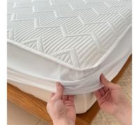 Surwin Single Double King Fitted Sheets, Quilted Wave Style Soft Microfibre Bed Sheets, 25cm Deep Pocket Fitted Sheet, Anti-Wrinkle Easy Care Bedding & Bedsheets (White,120x200cm)