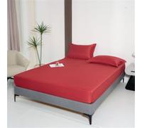Surwin Single Double King Fitted Sheets, Simplicity Cool Satin Soft Microfibre Bed Sheets, 25cm Deep Pocket Fitted Sheet, Anti-Wrinkle Easy Care Bedding & Bedsheets (Red,90x200cm)