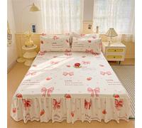 Surwin Single Double King Size Fitted Sheets, 35cm High All-Inclusive Fitted Sheet with Frill Skirt, Pastoral Prints Soft Microfibre Valance Quilted Bed Skirt, Fit Over Mattress (Bow,120x200cm)