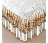 Surwin Single Double King Size Fitted Sheets 45cm High, Pumpkin Blossoms All-Inclusive Fitted Sheet with Frill Skirt, Soft Microfibre Valance Quilted Bed Skirt, Fit Over Mattress (White,150x200cm)