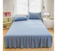 Surwin Single Double King Size Fitted Sheets, Modern Solid Color Style All-Inclusive Fitted Sheet with Frill Skirt, Valance Quilted Bed Skirt with a Drop of 40cm (Light Blue,180x200cm)