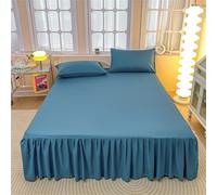 Surwin Single Double King Size Fitted Sheets, Modern Solid Color Style All-Inclusive Fitted Sheet with Frill Skirt, Valance Quilted Bed Skirt with a Drop of 40cm (Dark Blue,180x200cm)