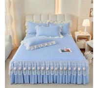 Surwin Single Double King Size Fitted Sheets, Modern Solid Color Style All-Inclusive Fitted Sheet with Tulip Frill Skirt, Valance Quilted Bed Skirt with a Drop of 40cm (Light Blue,120x200cm)
