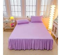 Surwin Single Double King Size Fitted Sheets, Modern Solid Color Style All-Inclusive Fitted Sheet with Frill Skirt, Valance Quilted Bed Skirt with a Drop of 40cm (Purple 1,180x200cm)