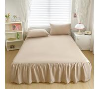 Surwin Single Double King Size Fitted Sheets, Modern Solid Color Style All-Inclusive Fitted Sheet with Frill Skirt, Valance Quilted Bed Skirt with a Drop of 40cm (Khaki 1,180x200cm)