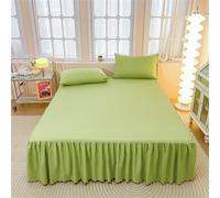 Surwin Single Double King Size Fitted Sheets, Modern Solid Color Style All-Inclusive Fitted Sheet with Frill Skirt, Valance Quilted Bed Skirt with a Drop of 40cm (Green 1,180x200cm)