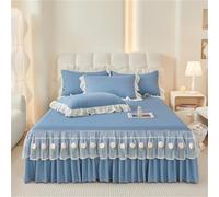 Surwin Single Double King Size Fitted Sheets, Modern Solid Color Style All-Inclusive Fitted Sheet with Tulip Frill Skirt, Valance Quilted Bed Skirt with a Drop of 40cm (Blue,180x200cm)
