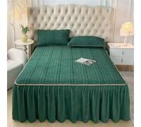 Surwin Single Double King Size Fitted Sheets, Velvet Thicken All-Inclusive Fitted Sheet with Frill Skirt, Valance Quilted Bed Skirt with a Drop of 40cm (Dark Green,200x220cm)