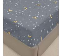 Surwin Single Fitted Sheet Stars Moon Print Fitted Bed Sheets, Soft Brushed Microfiber Fitted Sheets, 30cm Deep Pocket, Easy Care Fade Resistant, Universe Bedsheets