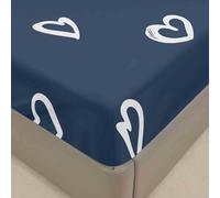 Surwin Small Double Fitted Sheet Modern Fitted Bed Sheets, Soft Brushed Microfiber Bedsheets, Navy Blue Heart Pattern, 30cm Deep Pocket, Easy Care Fade Resistant