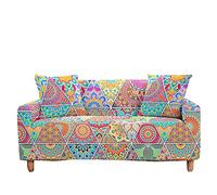 Surwin Sofa Slipcovers 1 2 3 4 Seater, 3D Mandala Printed Fabric Elastic Sofa Cover Universal Arm Stretch Sofa Covers Protector Couch Slipcover Furniture Protector (Patchwork,2 Seater (145-185cm))
