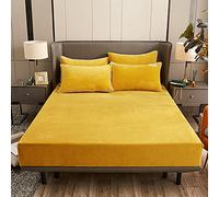 Surwin Solid Color King Double Single Fitted Sheets, Soft Velvet Fitted Bed Sheets, 25cm Deep Pocket Fitted Sheet, Anti-Slip Many Sizes Bedsheets (180x220+25cm,Yellow)