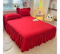 Surwin Solid Color Single Double King Size Fitted Sheets, Anti-Slip All-Inclusive Fitted Sheet with Frill Skirt, Valance Quilted Bed Skirt, Deep Frilled with a Drop of 45cm (Red 1,180x200cm)