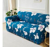 Surwin Stretch Sofa Cover 1 2 3 4 Seater, Blue Sofa Slipcover with Skirt Elastic Fit Non Slip Couch Cover Washable Thick Furniture Protector for Living Room Pets Cats (Flowers,2 Seater)