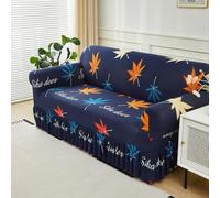Surwin Stretch Sofa Cover 1 2 3 4 Seater, Blue Sofa Slipcover with Skirt Elastic Fit Non Slip Couch Cover Washable Thick Furniture Protector for Living Room Pets Cats (Maple leaves,1 Seater)
