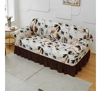 Surwin Stretch Sofa Cover 1 2 3 4 Seater, Sofa Slipcover with Skirt Elastic Fit Non Slip Couch Cover Washable Thick Furniture Protector for Living Room Pets Cats, Retro Prints (Leaves,1 Seater)