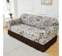 Surwin Stretch Sofa Cover 1 2 3 4 Seater, Sofa Slipcover with Skirt Elastic Fit Non Slip Couch Cover Washable Thick Furniture Protector for Living Room Pets Cats, Retro Prints (Classic,3 Seater)