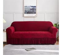 Surwin Stretch Sofa Cover 1 2 3 4 Seater, Sofa Slipcover with Skirt Elastic Fit Non Slip Couch Cover Washable Thick Furniture Protector for Living Room Pets Cats -Wave Pattern (Red,3 Seater)