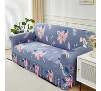 Surwin Stretch Sofa Cover 1 2 3 Seater, Printed Sofa Slipcover with Skirt Elastic Fit Non Slip Couch Cover Washable Thick Furniture Protector for Living Room Pets Cats (Flowers,3 Seater)