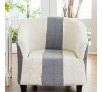 Surwin Stretch Tub Chair Covers, Two Colour Geometry Chair Covers for Armchairs, Universal Bucket Chair Slipcovers for Dining Office Reception (White Grey,One size)