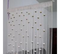 Surwin String Curtains for Doors Fly Screen, Rose flowers String Bead Curtain Room Divider Beads Door Indoor Outdoor Window Hallway Tassel Doorway Living Room Bedroom Decor (White,1x2m)