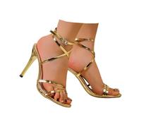 Surwin Summer Heeled Sandals, Comfortable Womens Heels Shoes, Open Toe High Heels 10.5cm, Ladies Heeled Sandals for Women Dressy Prom Wedding Party Evening 35-43EU (617 Gold,4)